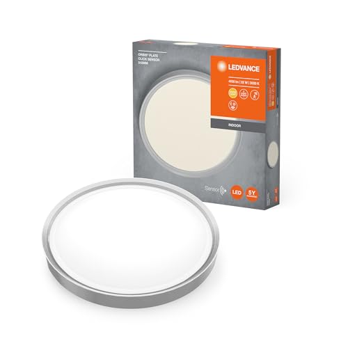 LEDVANCE LED Wand- und Deckenleuchte, flache Leuchte mit Bewegungsmelder für Innen, Betriebsarten per Klick änderbar, Warmweiß (3000K), 510mm Durchmesser, ORBIS PLATE ROUND CLICK SENSOR von LEDVANCE