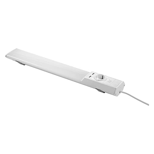 LEDVANCE LINEAR Flat Socket USB 54CM Unterschrankleuchte, grau, 10W, 1100lm, eingebaute EU-Steckdose + zwei USB-Anschlüsse, integriertes LED-Modul mit kaltweißer Lichtfarbe (4000K), Schutzklasse IP20 von Ledvance