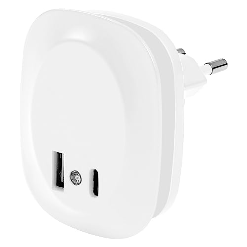 LEDVANCE LUNETTA EDGE Steckdosen-Nachtlicht, weiß, 0,35W, 10lm, warmweißes Licht, Tageslichtsensor, USB-A & USB-C Anschluss, LED-Technologie, Ladefunktionalität, lange Lebensdauer, IP20, 3000K von Ledvance