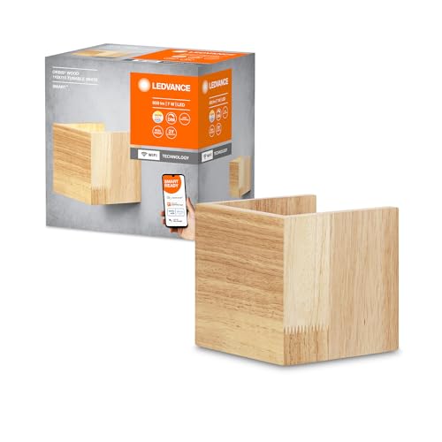 LEDVANCE ORBIS WOOD SMART+ Wi-Fi Leuchte, dimmbare LED Innenwandleuchte, 7W Beleuchtung, Farbtemperatur von 3000 - 6500K, 600 Lumen, Quadratform aus Echtholz, FSC Zertifikat, 11x11cm von Ledvance