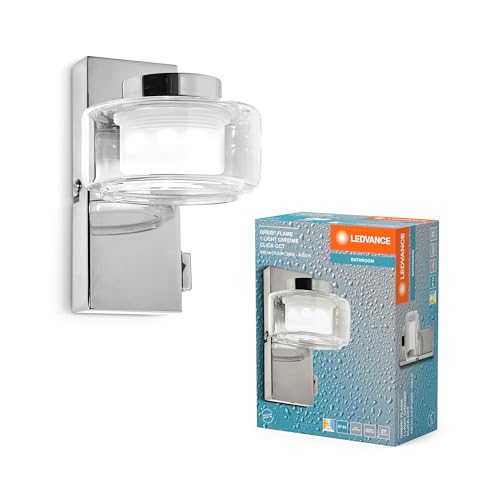 LEDVANCE ORBIS Flame Wand- und Deckenleuchte mit LED, Chrom, 5.5W, 350lm, 3000/4000K, Farbtemperatur via Wandschalter einstellbar (kaltweiß und warmweiß), IP44 Schutz vor Fremdkörpern und Spritzwasser von LEDVANCE