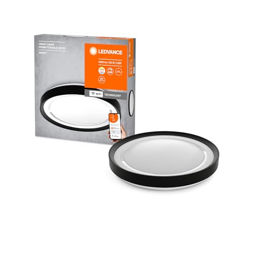 LEDVANCE ORBIS GARVIN SMART+ WiFi Leuchte Ø 48cm, dimmbare LED Deckenleuchte für den Innenbereich, 30W, Farbtemperatur von 2700 - 6500K, 3300 Lumen, runde Design-Lampe, weiß mit schwarzem Ring von Ledvance