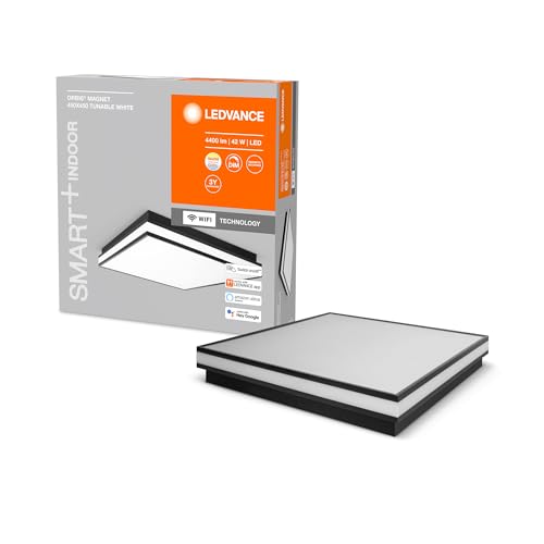 LEDVANCE ORBIS MAGNET SMART+ Wi-Fi 45x45cm, dimmbare LED Deckenleuchte für den Innenbereich, 42W, Farbtemperatur 3000-6500K, 4200 Lumen, Design-Lampe mit innovativem Magnetrahmen, schwarz von LEDVANCE
