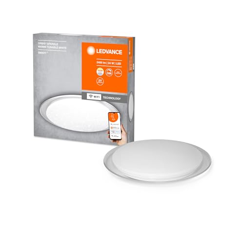 LEDVANCE ORBIS SPARKLE SMART+ WiFi Leuchte Ø 46cm, dimmbare LED Deckenleuchte für den Innenbereich, atemberaubender Glitzereffekt, 24W, einstellbare Farbtemperatur von 2700 - 6500K, 2500 Lumen, weiß von LEDVANCE