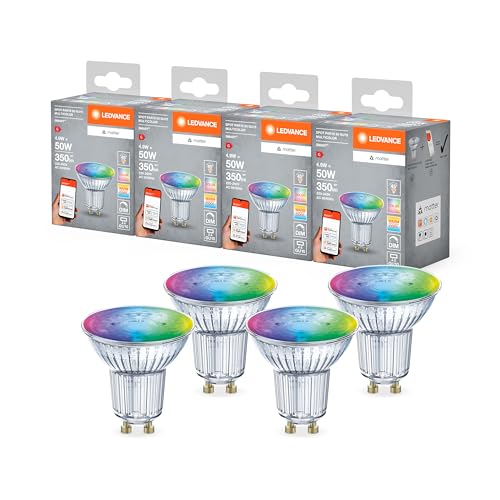 Ledvance SMART+ MATTER LED-Reflektorlampe, kompatibel mit Google, Alexa, Apple, Glas, 4,9W, 350lm, GU10, Farblicht & Weißlicht, App- oder Sprachsteuerung, bis zu 20.000 Std. Lebensdauer, 4-Pack von Ledvance