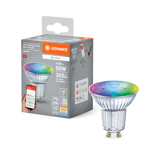 Ledvance SMART+ MATTER LED-Reflektorlampe, kompatibel mit Google, Alexa, Apple, Glas, 4,9W, 350lm, GU10, Farblicht & Weißlicht, App- oder Sprachsteuerung, bis zu 20.000 Std. Lebensdauer, single pack von Ledvance