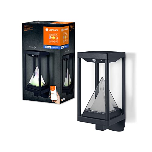 LEDVANCE SMART+ Outdoor Bluetooth Solar-Wandleuchte, mit warmweißem (3000K) und Farblicht, ohne Strom nutzbar, bis 2,5 Stunden Brenndauer bei 100% Licht, wiederaufladbar mit USB-C Kabel, IP44, Sensor von LEDVANCE