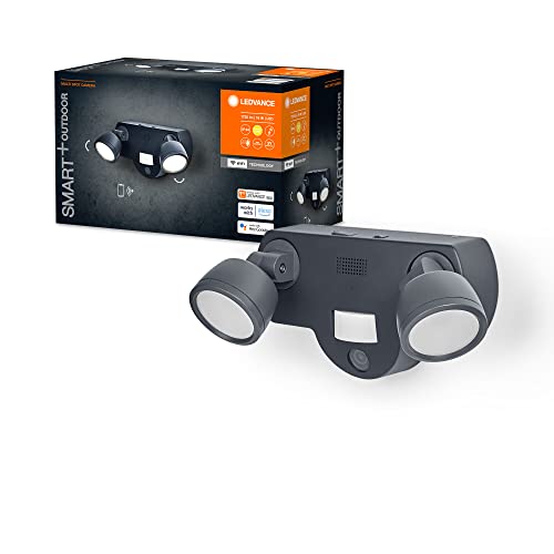 LEDVANCE SMART+ Outdoor-Wandleuchte mit Kamera, warmweißes LED-Licht (3000K), 2 Leuchtenköpfen aus hochwertigen Metall, integrierter Lautsprecher, Memory Card, smarte WIFI-Technologie, IP44 von LEDVANCE