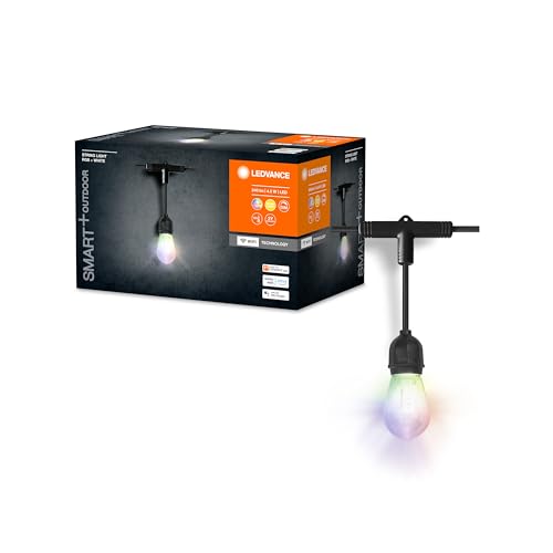 Ledvance SMART+ Outdoor WiFi-Lichterkette, 4,5W, 240lm, schwarz, warmweißes Licht (3000K) & RGB-Licht mit 16 Mio. Farben, App steuerbar, kompatibel mit Amazon, Google, IP44 von Ledvance