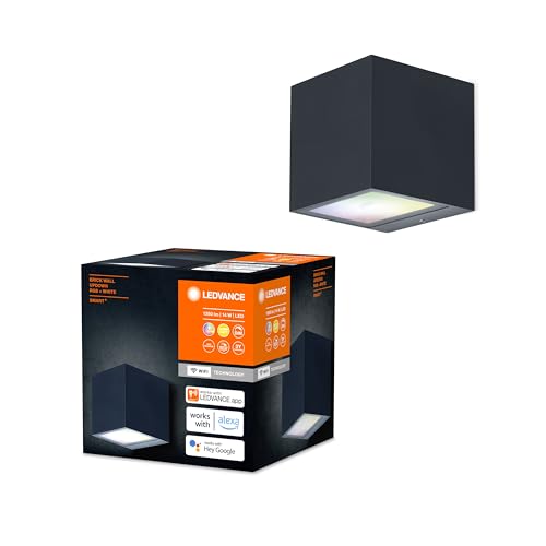 LEDVANCE SMART+ WI-FI BRICK RGBW 8,5cm- dimmbare LED Wandleuchte dunkelgrau mit hochwertigem Aluminium-Gehäuse, quadratisch, RGB-Farbsteuerung, 14 W, 3000 Kelvin warmweiß, 600 Lumen, IP44 von Ledvance