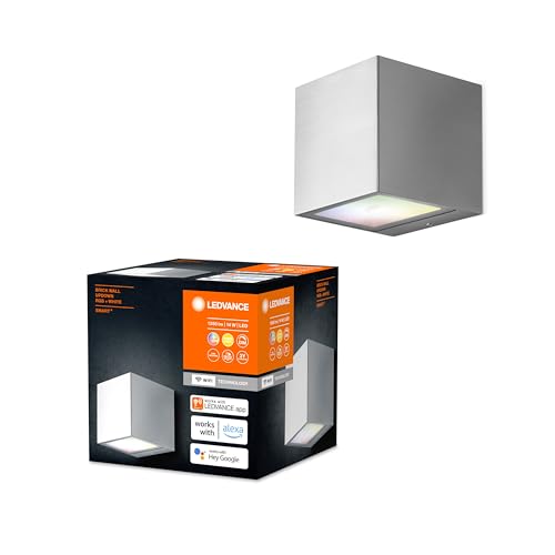 LEDVANCE SMART+ WI-FI BRICK ST RGB 8,5cm - dimmbare LED Wandleuchte dunkelgrau mit hochwertigem Edelstahl-Gehäuse, quadratisch, RGB-Farbsteuerung, 14 W, 3000 Kelvin warmweiß, 600 Lumen, IP44 von Ledvance