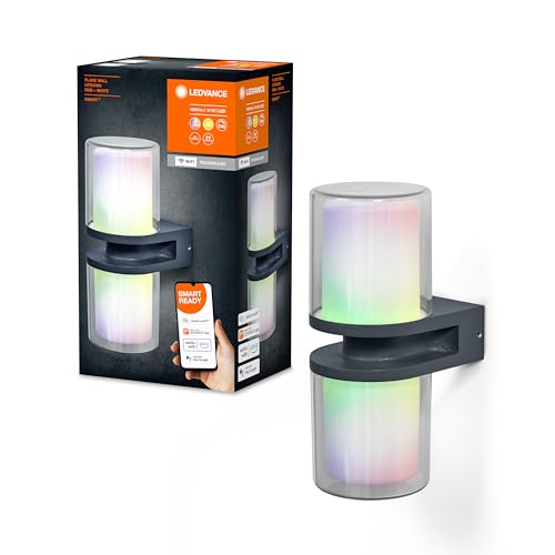 LEDVANCE SMART+ WI-FI UPDOWN FLARE RGBW - dimmbare LED Wandleuchte dunkelgrau für Außen aus beständigem Aluminium, RGB-Farbsteuerung, 14 W, 3000 Kelvin warmweiß, 1000 Lumen, IP44 von Ledvance