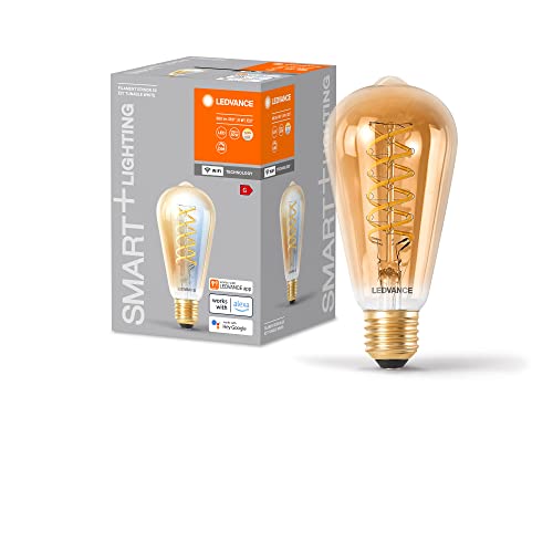 Ledvance SMART+ WIFI LED-Lampe, Gold-Tönung, 8W, 650lm, Edison-Form mit 64mm Durchmesser & E27-Sockel, regulierbares Weißlicht (2200-5000K), dimmbar, App- oder Sprachsteuerung, gute Lebensdauer von Ledvance
