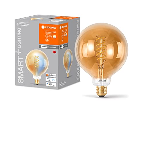 LEDVANCE SMART+ WIFI LED-Lampe, Gold-Tönung, 8W, 650lm, Kugel-Form mit 125mm Durchmesser & E27, regulierbares Weißlicht (2200-5000K), dimmbar, App- oder Sprachsteuerung,gute Lebensdauer,4er Pack von LEDVANCE