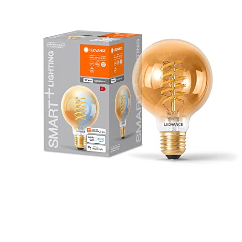 LEDVANCE SMART+ WIFI LED-Lampe, Gold-Tönung, 8W, 650lm, Kugel-Form mit 80mm Durchmesser & E27-Sockel, regulierbares Weißlicht (2200-5000K), dimmbar, App- oder Sprachsteuerung,gute Lebensdauer,4er Pack von Ledvance