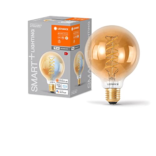 LEDVANCE SMART+ WIFI LED-Lampe, Gold-Tönung, 8W, 650lm, Kugel-Form mit 95mm Durchmesser & E27-Sockel, regulierbares Weißlicht (2200-5000K), dimmbar, App- oder Sprachsteuerung, gute Lebensdauer von LEDVANCE
