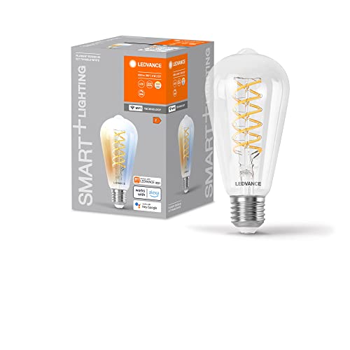 LEDVANCE SMART+ WIFI LED-Lampe, Weißglas, 8W, 806lm, Edison-Form mit 64mm Durchmesser & E27-Sockel, regulierbares Weißlicht (2700-6500K), dimmbar, App- oder Sprachsteuerung, 15.000 Stunden Lebensdauer von Ledvance