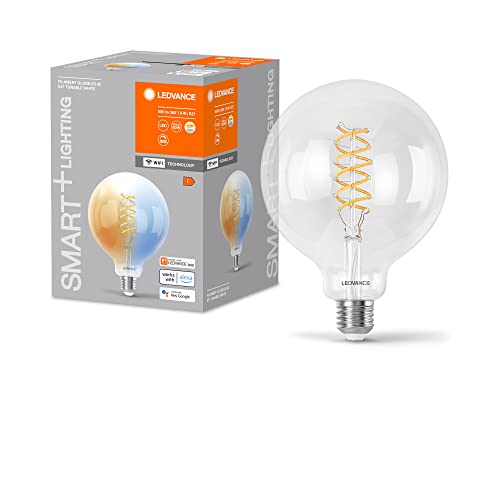 LEDVANCE SMART+ WIFI LED-Lampe, Weißglas, 8W, 806lm, Kugel-Form mit 125mm Durchmesser & E27, regulierbares Weißlicht (2700-6500K), dimmbar, App- oder Sprachsteuerung,15000 Stunden Lebensdauer,4er Pack von Ledvance