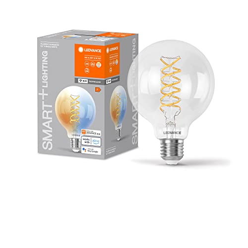 LEDVANCE SMART+ WIFI LED-Lampe, Weißglas, 8W, 806lm, Kugel-Form mit 95mm Durchmesser & E27, regulierbares Weißlicht (2700-6500K), dimmbar, App- oder Sprachsteuerung, 15000 Stunden Lebensdauer,4er Pack von LEDVANCE