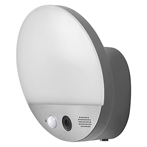 LEDVANCE SMART+ WIFI WALL ROUND CAMERA 10,5cm - Außenlampe mit Bewegungsmelder, Tageslichtsensor und HD-Kamera, Fernsprecheinrichtung und Alarm-Funktion, 15 W, 3000 K, 950 Lumen, IP 44 von Ledvance