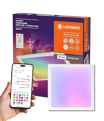 LEDVANCE SMART + WIFI PLANON MAGIC LED Panelleuchte, weiß, 24W, 2400lm, Weißlichtfunktion, dimmbar, dynamischer Magic-RGB Lichteffekt, lange Lebensdauer, App-steuerbar, einfache Montage, 2700-6500K von Ledvance