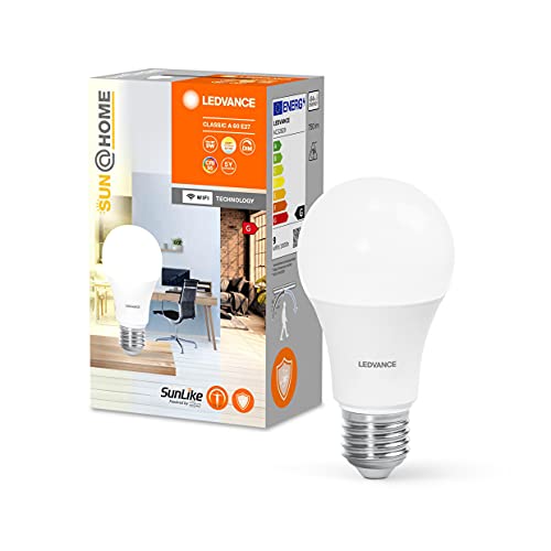 LEDVANCE SUN@HOME LED Lampe E27 mit 9W ersetzt 60 W, 750 Lm, Sonnenlicht bis Kaminfeuer (2200-5000K), CRI95, Smarte WIFI Lampe per Alexa, Google und App steuerbar, SMART+ CL A WIFI TW E27 von Ledvance