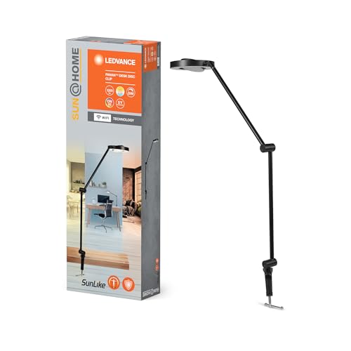 LEDVANCE SUN@HOME PANAN DESK DISC CLIP Schreibtischleuchte, schwarz, 15W, 1200lm, regulierbares Weißlicht (2200K bis 5000K), dimmbar, passt das Licht automatisch dem Biorhythmus an, IP20 von LEDVANCE