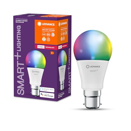 LEDVANCE Smart+ Lampe mit ZigBee Technologie, 9W, A60, matt, Sockel B22D, Lichtfarbe RGBW einstellbar, 806lm, 1er Pack, White von Ledvance