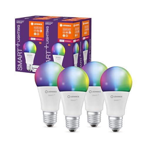 LEDVANCE Smart+ Lampe mit ZigBee Technologie, 9W, A60, matt, Sockel E27, Lichtfarbe RGBW einstellbar, 806lm, 4er Pack, White von Ledvance