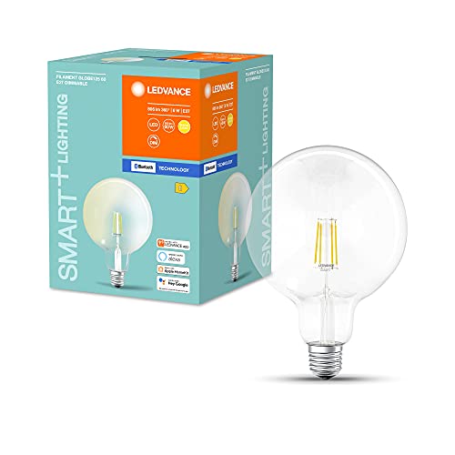 LEDVANCE Smart dimmbare Filament LED-Lampe, speziell für Alexa, Glas Globe Form für E27 Sockel, ZERO TOUCH SETUP - einfache Einrichtung nur per Klick, Warmweiß (2700K), 50W-Ersatz, ZTS-ready von LEDVANCE