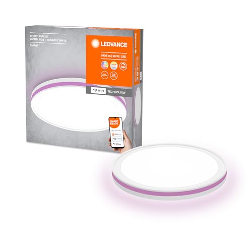 LEDVANCE ORBIS CIRCLE SMART+ WiFi Leuchte Ø 46cm, dimmbare runde LED Deckenleuchte für den Innenbereich, 28W, Farbtemperatur von 3000-6500K, 2400 Lumen, 2 Lichter für weißes und farbiges Licht, weiß von Ledvance