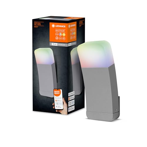 LEDVANCE Smarte LED Aussenleuchte für die Wand mit WiFi Technologie, Leuchte für Außen, RGB-Farben änderbar, silberf. Aluminium, Kompatibel mit Google und Alexa Voice Control, SMART+ WIFI CURVE WALL von LEDVANCE