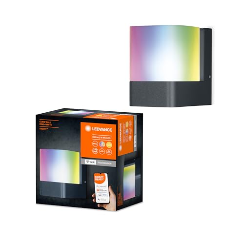 LEDVANCE Smarte LED Aussenleuchte für die Wand mit WiFi Technologie für Außen, RGB-Farben änderbar, aus dunkelgrauem Aluminium, Kompatibel mit Google und Alexa Voice Control, SMART+ WIFI CUBE WALL von LEDVANCE