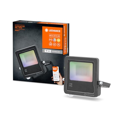 LEDVANCE Smarte LED Aussenleuchte mit WiFi Technologie, Flutstrahler für Außen, RGB-Farben änderbar, 20W, aus dunkelgrauem Aluminium, Kompatibel mit Google und Alexa Voice Control, SMART+ WIFI FLOOD von LEDVANCE