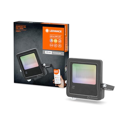 LEDVANCE Smarte LED Aussenleuchte mit WiFi Technologie, Flutstrahler für Außen, RGB-Farben änderbar, 30W, aus dunkelgrauem Aluminium, Kompatibel mit Google und Alexa Voice Control, SMART+ WIFI FLOOD von Ledvance