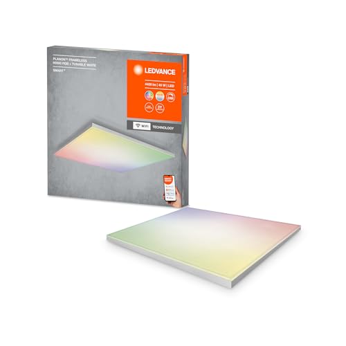 LEDVANCE Smarte LED Deckenleuchte, Panel für Innen mit WiFi Technologie, Lichtfarbe änderbar (3000K-6500K), RGB-Farben änderbar, 600mm x 600mm, Kompatibel mit Google und Alexa Voice Control, SMART+ von Ledvance