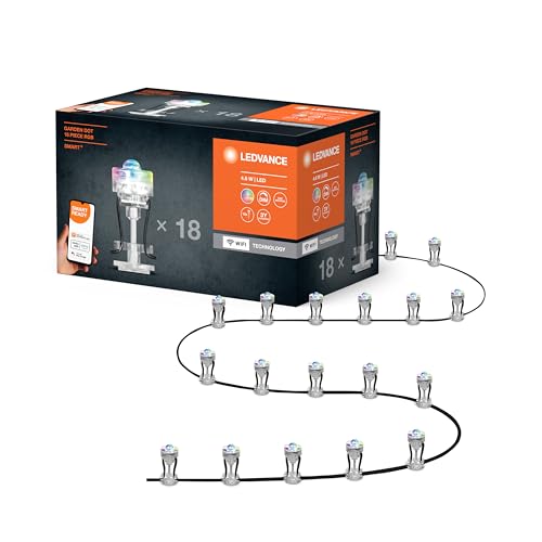 LEDVANCE Smarte LED Gartenleuchte mit WiFi Technologie, Basispaket mit 18 LED Dots für Außen, RGB-Farben änderbar, Kompatibel mit Google und Alexa Voice Control, SMART+ WIFI GARDEN DOT 18P von LEDVANCE