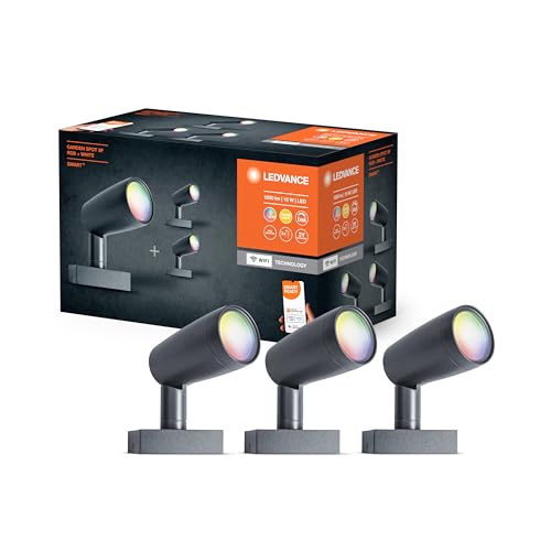 LEDVANCE Smarte LED Gartenleuchte mit WiFi Technologie, Basispaket mit 3 Spot-Strahler für Außen, RGB-Farben änderbar, Kompatibel mit Google und Alexa Voice Control, SMART+ WIFI GARDEN SPOT 3P von Ledvance