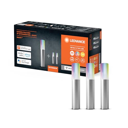 Ledvance Smarte LED Gartenleuchte mit WiFi Technologie, Erweiterung um 3 Mini Garten Poles für Außen, RGB-Farben änderbar, Kompatibel mit Google und Alexa Voice Control, SMART+ WIFI GARDPOLE MINI von Ledvance