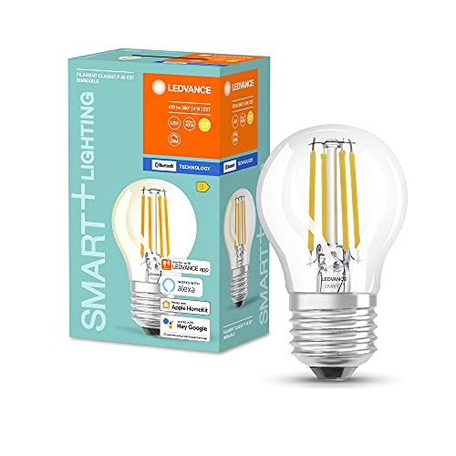 LEDVANCE Smarte LED-Lampe mit Bluetooth Mesh, Klares Filament E27 Leuchtmittel mit Tropfenform, Dimmbar, Warmweiß (2700K), ersetzt herkömmliche 40W Glühbirnen, steuerbar mit Google & Alexa, 4er-Pack von Ledvance