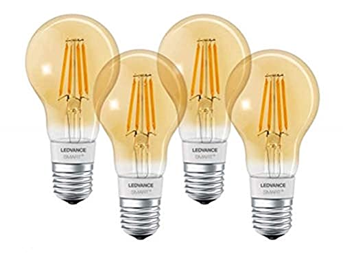 LEDVANCE Smarte LED-Lampe mit Bluetooth Mesh Technologie, Filament Gold, Sockel E27, Dimmbar, Warmweiß (2400K), ersetzt Glühlampen mit 55W,steuerbar mit Alexa und Google, BT FIL GOLD, 4er-Pack von Ledvance