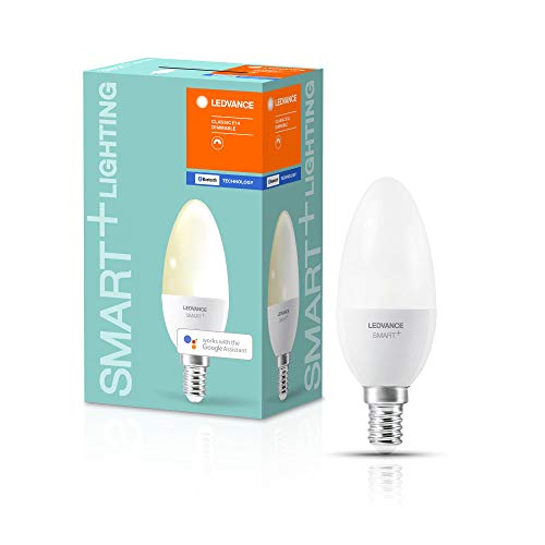 LEDVANCE Smarte LED-Lampe mit Bluetooth Mesh Technologie, Sockel E14, Dimmbar, Warmweiß (2700K), ersetzt Glühlampen mit 40W, steuerbar mit Alexa und Google, SMART+ BT Candle DIM, 4er-Pack von Ledvance