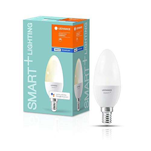 LEDVANCE Smarte LED-Lampe mit Bluetooth Mesh Technologie, Sockel E14, Dimmbar, Warmweiß (2700K), ersetzt Glühlampen mit 40W, steuerbar mit Alexa und Google, SMART+ BT Candle DIM, 4er-Pack von LEDVANCE