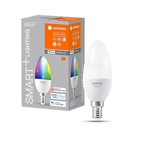 Ledvance Smarte LED-Lampe mit WiFi Technologie, Sockel E14, Dimmbar, Lichtfarbe änderbar (2700-6500K), RGB Farben änderbar, ersetzt Glühlampen mit 40 W, SMART+ WiFi Candle Multicolour, 4er-Pack von Ledvance