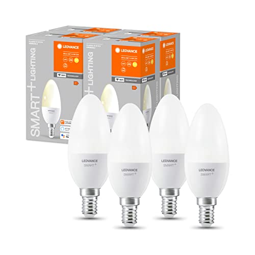 LEDVANCE Smarte LED-Lampe mit WiFi Technologie, Sockel E14, Dimmbar, Warmweiß (2700 K), ersetzt Glühlampen mit 40 W, SMART+ WiFi Candle Dimmable, 4er-Pack von Ledvance