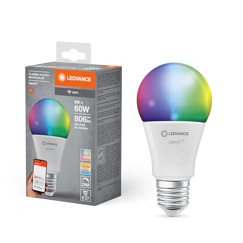LEDVANCE Smarte LED-Lampe mit WiFi Technologie, Sockel E27, Dimmbar, Lichtfarbe änderbar (2700-6500K), RGB Farben änderbar, ersetzt Glühlampen mit 60 W, SMART+ WiFi Classic Multicolour, 1er-Pack von LEDVANCE