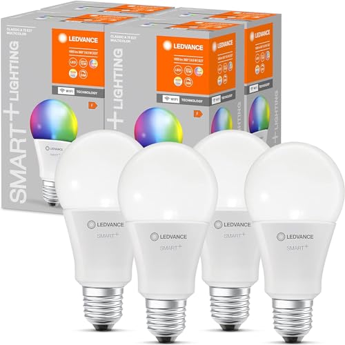 LEDVANCE Smarte LED-Lampe mit WiFi Technologie, Sockel E27, Dimmbar, Lichtfarbe änderbar (2700-6500K), RGB Farben änderbar, ersetzt Glühlampen mit 75W, SMART+ WiFi Classic Multicolour, Multi-Pack Weiß von Ledvance