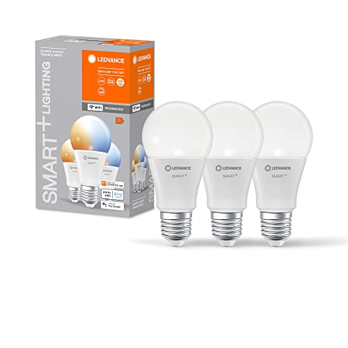 LEDVANCE Smarte LED-Lampe mit WiFi-Technologie für E27-Sockel, matte Optik ,Lichtfarbe änderbar (2700K-6500K), 806 Lumen, Ersatz für herkömmliche 60W-Leuchtmittel, smart dimmbar, 3-er Pack von Ledvance