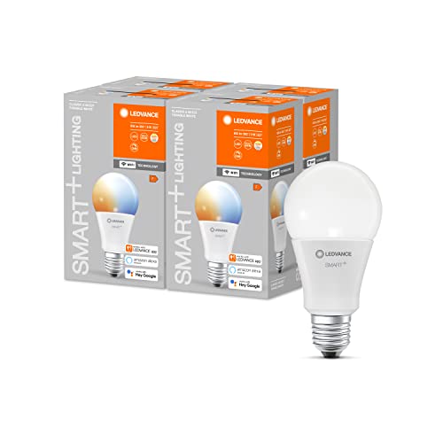 LEDVANCE Smarte LED-Lampe mit WiFi Technologie, Sockel E27, Dimmbar, Lichtfarbe änderbar (2700-6500K), ersetzt Glühlampen mit 60 W, SMART+ WiFi Classic Tunable White, 4er-Pack von Ledvance