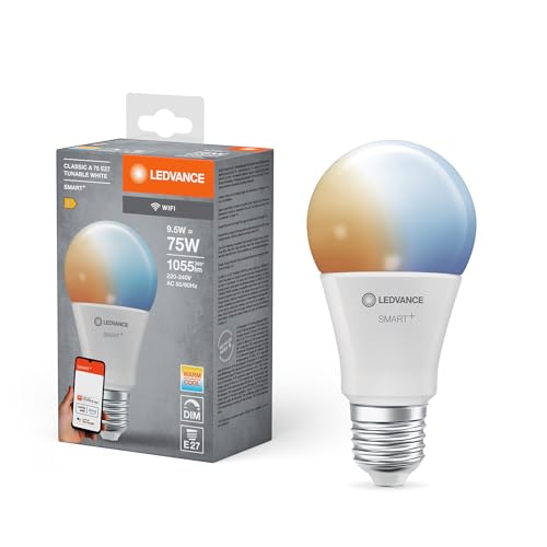 LEDVANCE Smarte LED-Lampe mit WiFi Technologie, Sockel E27, Dimmbar, Lichtfarbe änderbar (2700-6500K), ersetzt Glühlampen mit 75 W, SMART+ WiFi Classic Tunable White, 1er-Pack von LEDVANCE